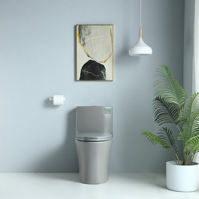Light Gray Elongated Dual Flush One-Piece Toilet with Soft Closing Seat