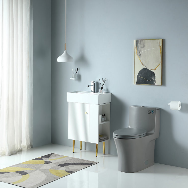 Light Gray Elongated Dual Flush One-Piece Toilet with Soft Closing Seat