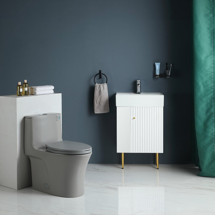 Light Gray Elongated Dual Flush One-Piece Toilet with Soft Closing Seat