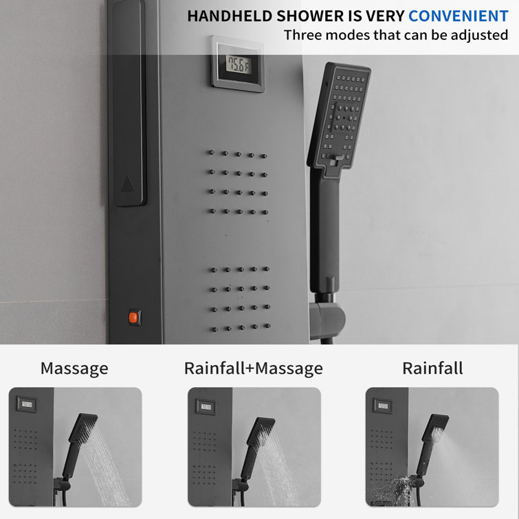 Matte Black 4-Jet Rainfall Shower Panel System with LED Light
