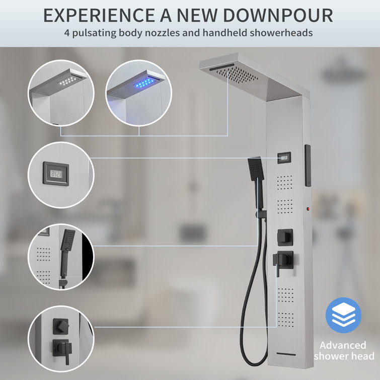 Black Nickel LED Rainfall Shower Panel with Body Jets