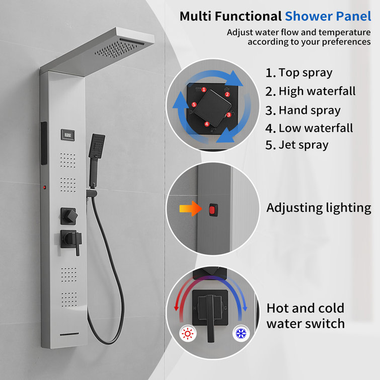 Black Nickel LED Rainfall Shower Panel with Body Jets