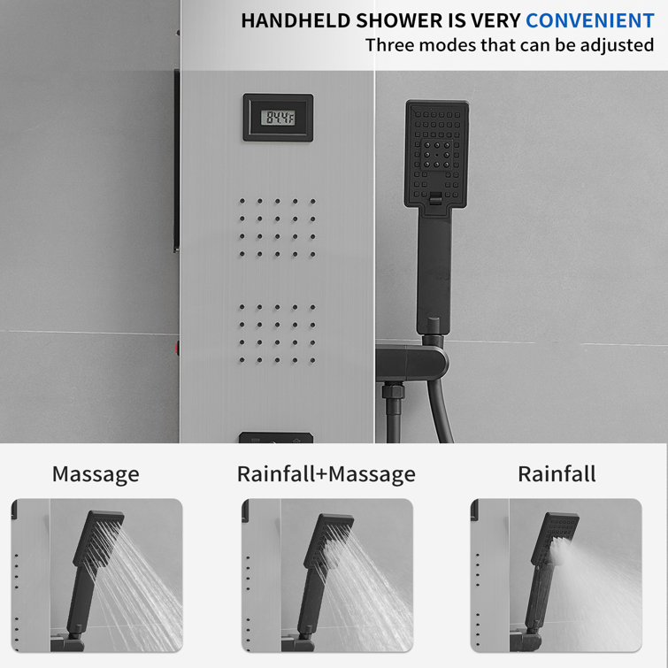 Black Nickel LED Rainfall Shower Panel with Body Jets