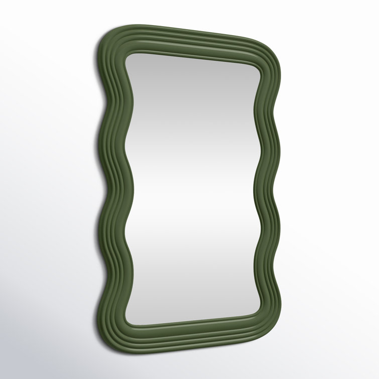 Dark Green Wavy Mirror with Engineered Hardwood Frame