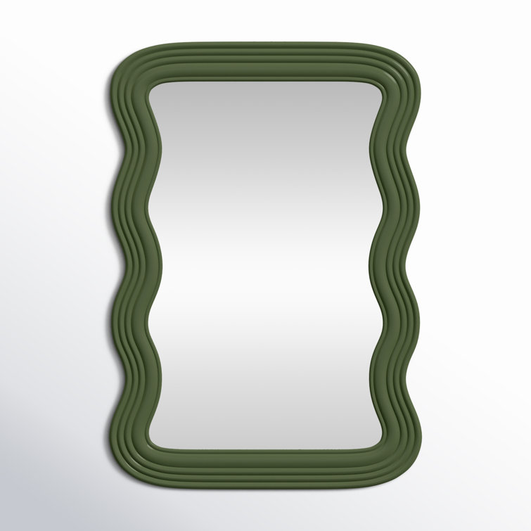 Dark Green Wavy Mirror with Engineered Hardwood Frame