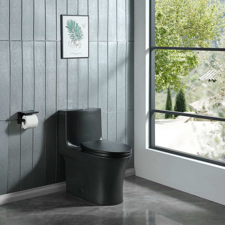 Matte Black Ceramic Dual-Flush Elongated One-Piece Toilet