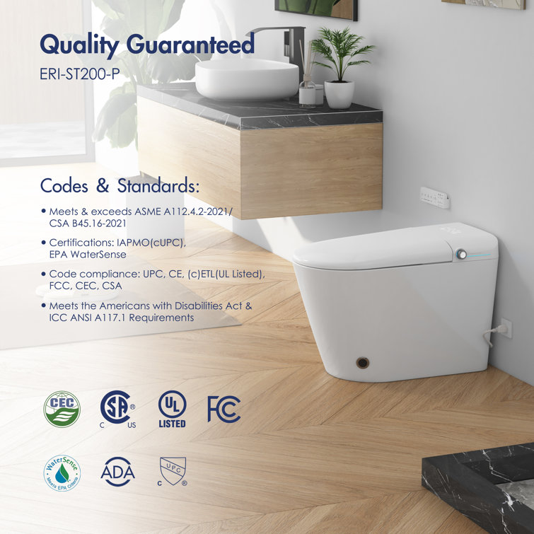 White Elongated Smart Bidet Toilet with Heated Seat and Night Light