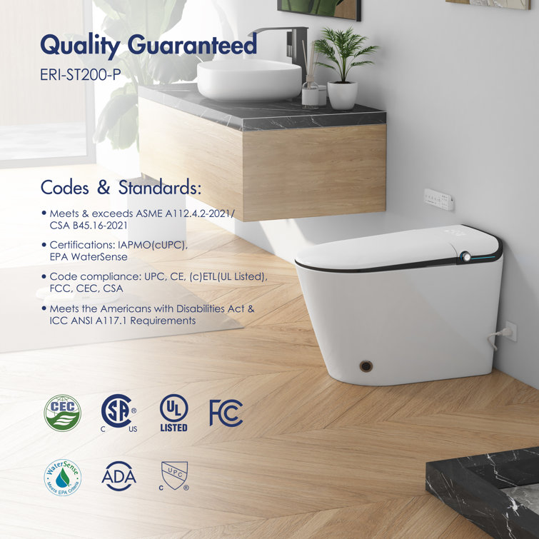 Elongated White and Black Smart Bidet Toilet with Heated Seat