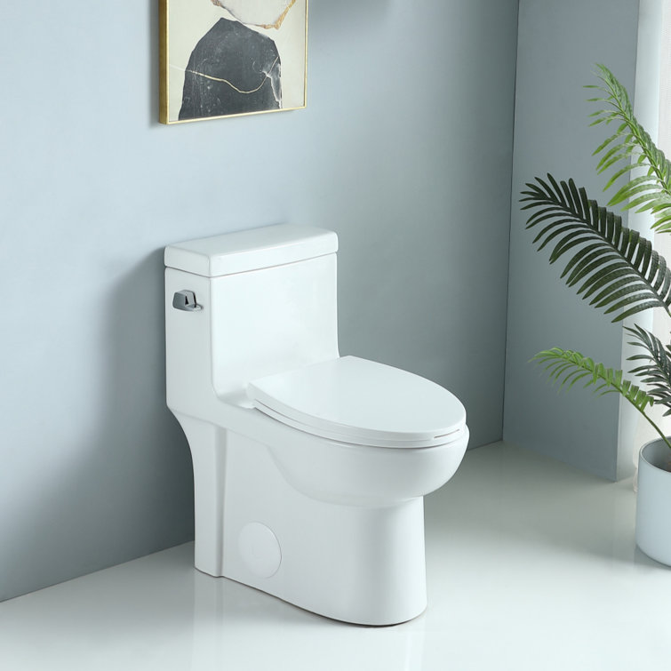 Glossy White Elongated One-Piece Dual Flush Toilet