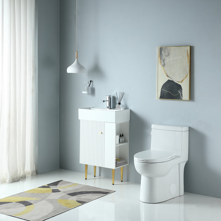 Glossy White Elongated One-Piece Dual Flush Toilet