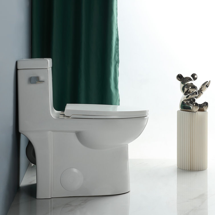 Glossy White Elongated One-Piece Dual Flush Toilet
