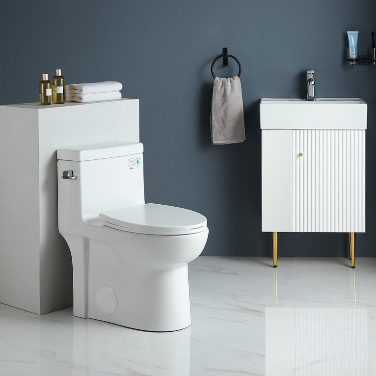 Glossy White Elongated One-Piece Dual Flush Toilet
