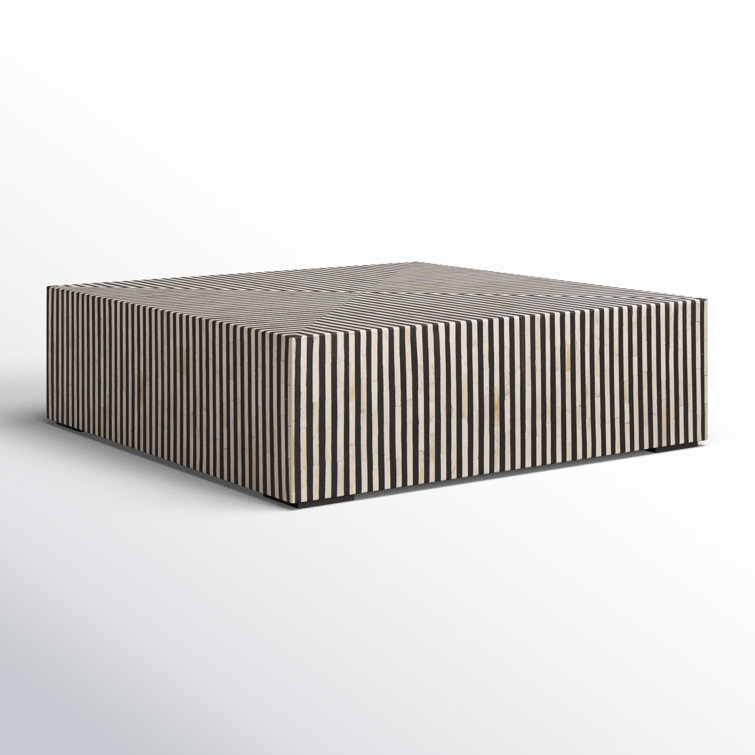 Square Black and White Bone Inlay Resin Coffee Table
