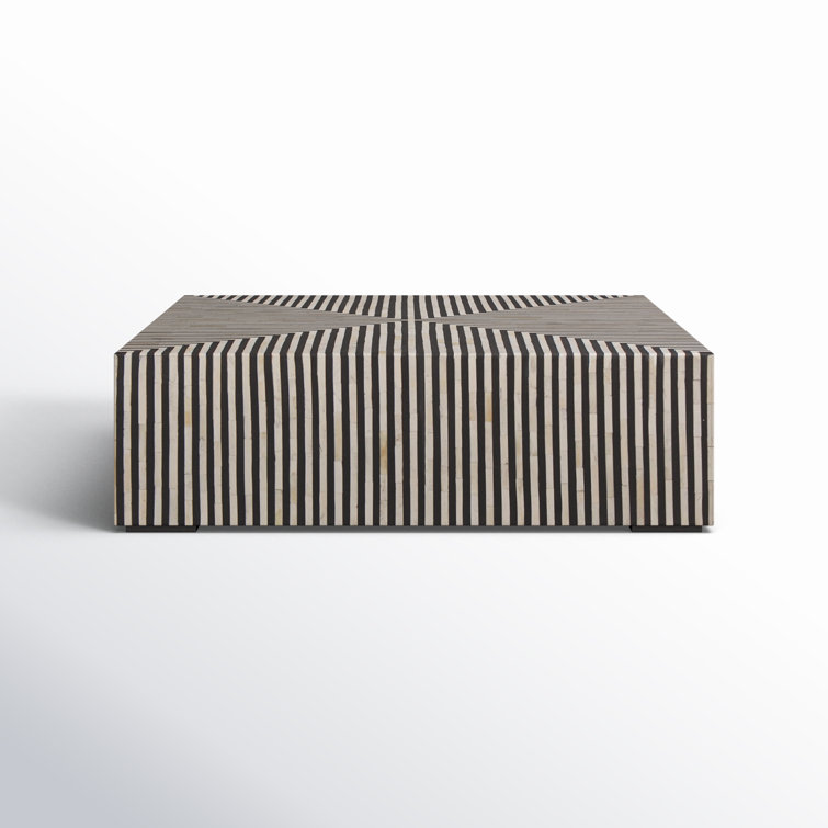 Square Black and White Bone Inlay Resin Coffee Table