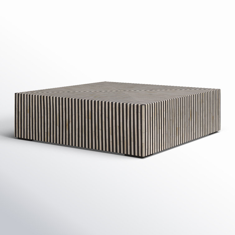 Square Black and White Bone Inlay Resin Coffee Table