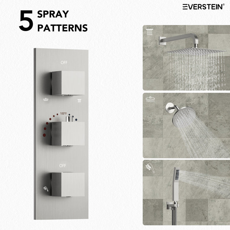Brushed Nickel Dual Shower System with Handheld Spray and Thermostatic Valve