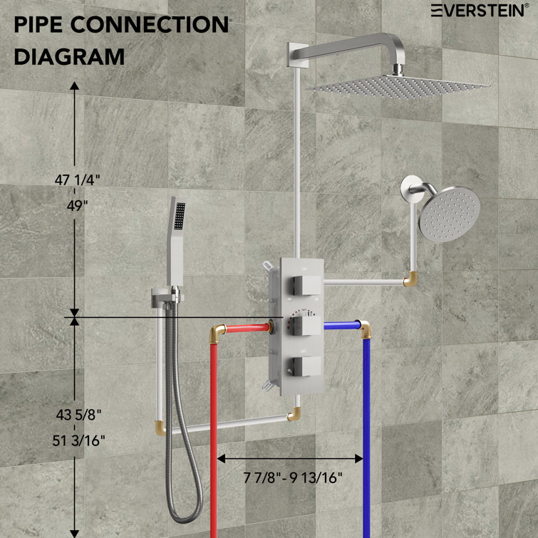 Brushed Nickel Dual Shower System with Handheld Spray and Thermostatic Valve
