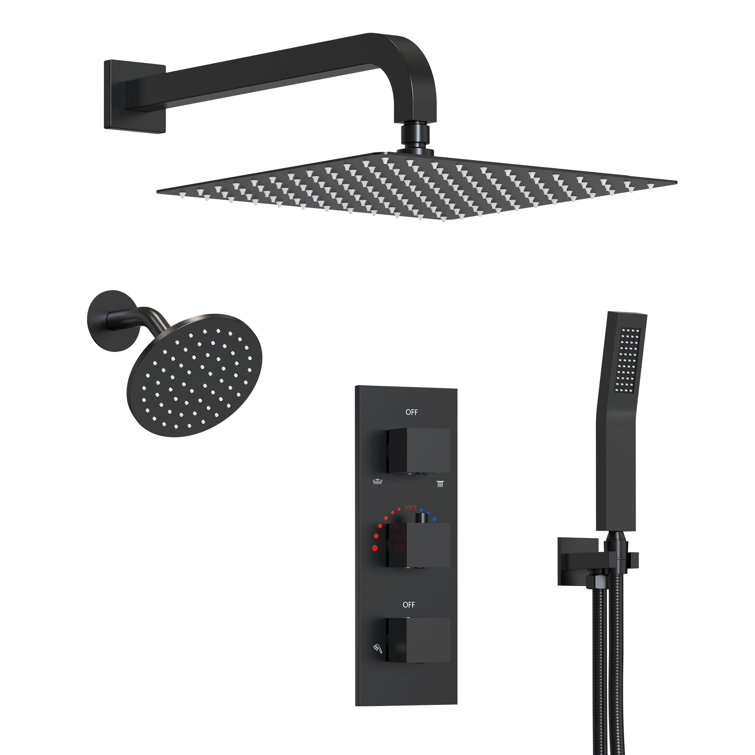 Matte Black 12" Dual Shower Head System with Handheld Spray