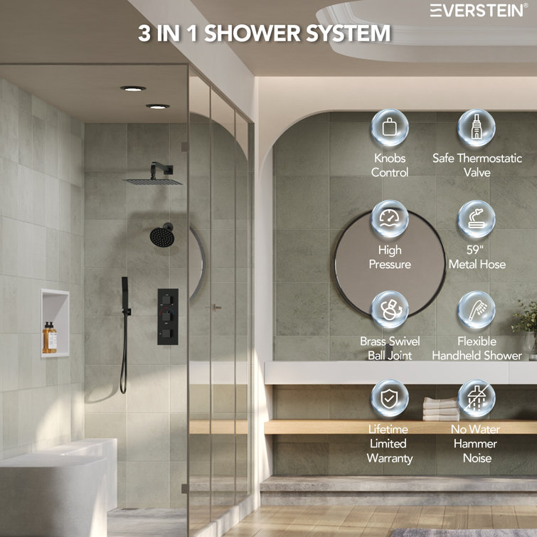 Matte Black 12" Dual Shower Head System with Handheld Spray