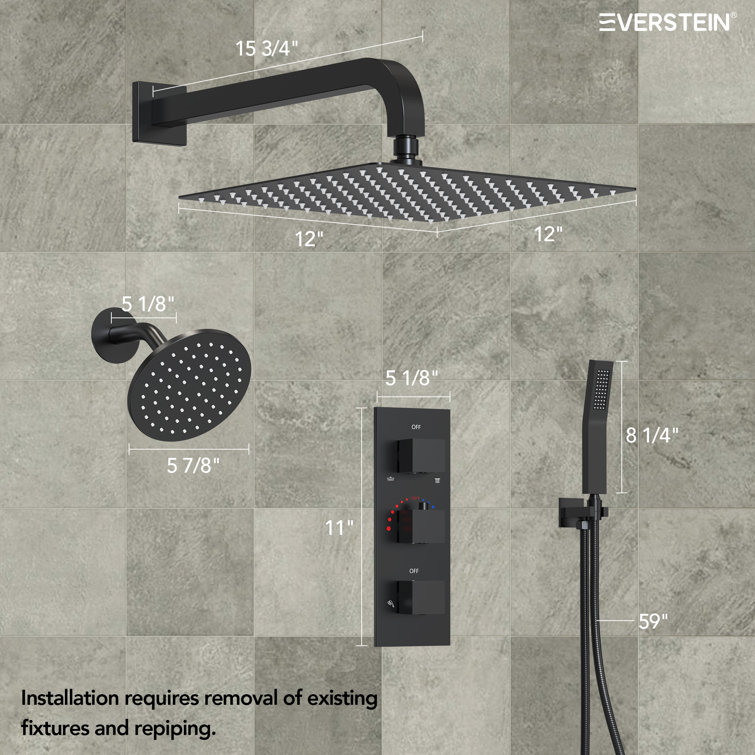 Matte Black 12" Dual Shower Head System with Handheld Spray
