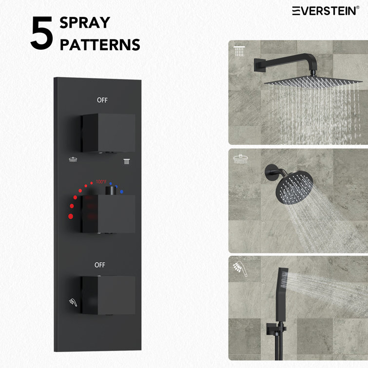 Matte Black 12" Dual Shower Head System with Handheld Spray