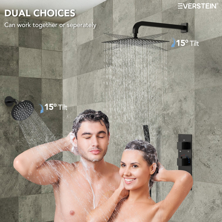 Matte Black 12" Dual Shower Head System with Handheld Spray