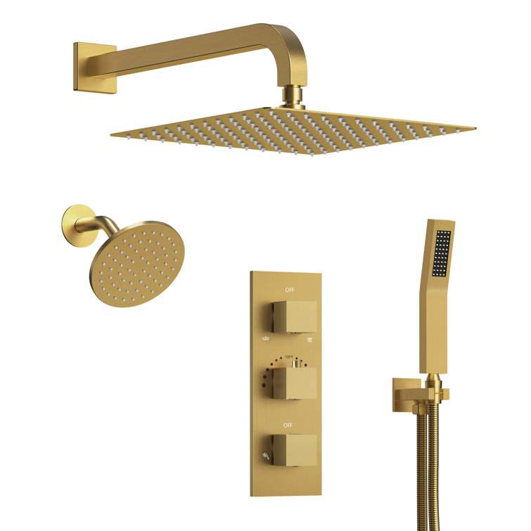 Brushed Gold Dual Shower System with Handheld and Rain Heads