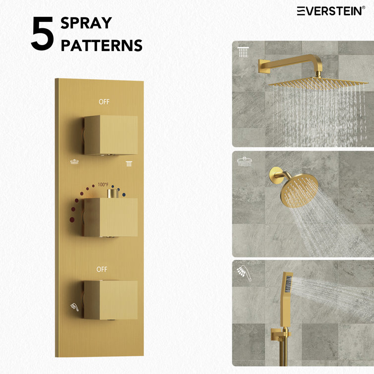 Brushed Gold Dual Shower System with Handheld and Rain Heads