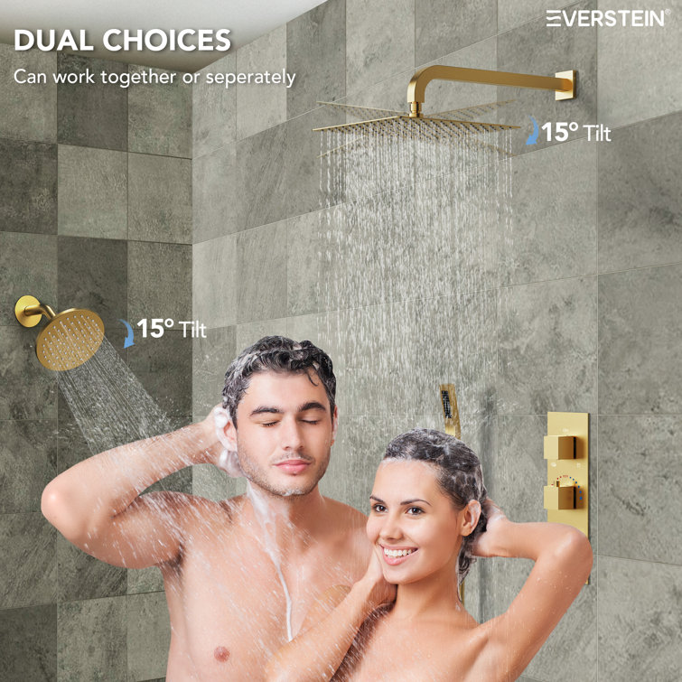 Brushed Gold Dual Shower System with Handheld and Rain Heads