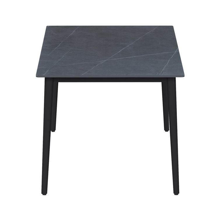 Gray Faux Marble Top Dining Set with 4 Faux Leather Chairs
