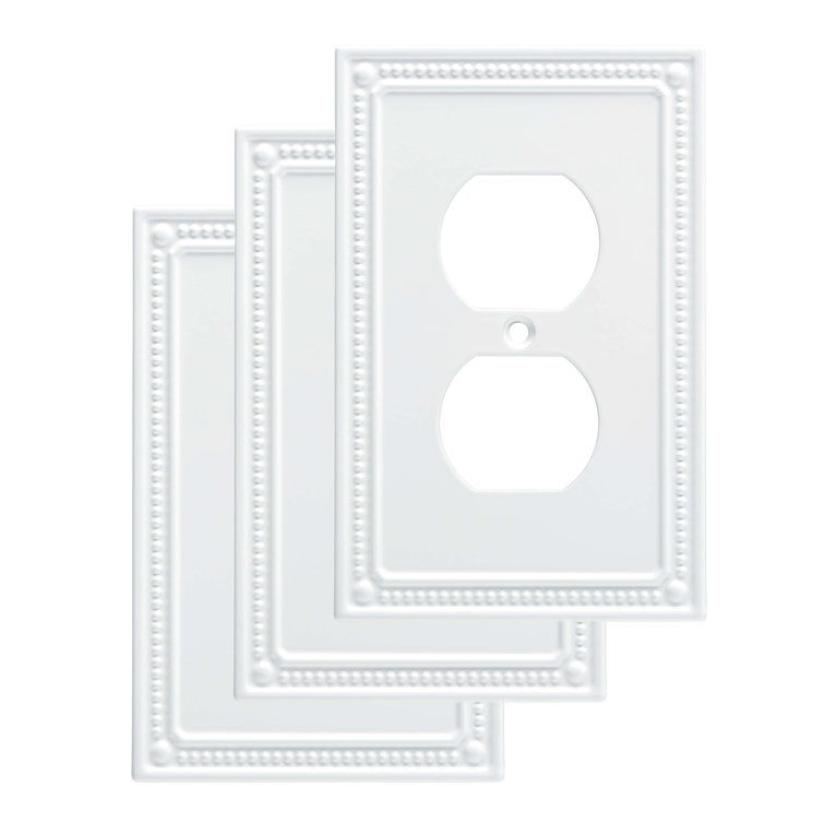 Pure White Beaded 1-Gang Duplex Metal Wall Plate