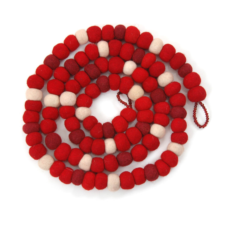 6' Red, Maroon, and Cream Wool Pom Pom Garland