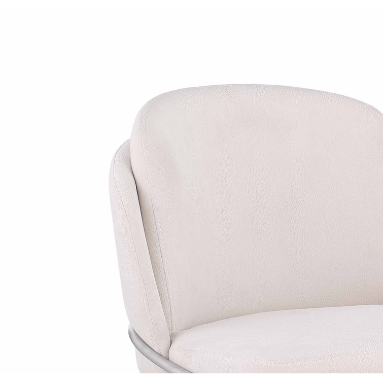 Kamila White Fabric Upholstered Side Chair with Brushed Stainless Steel Legs