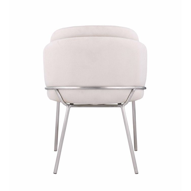 Kamila White Fabric Upholstered Side Chair with Brushed Stainless Steel Legs