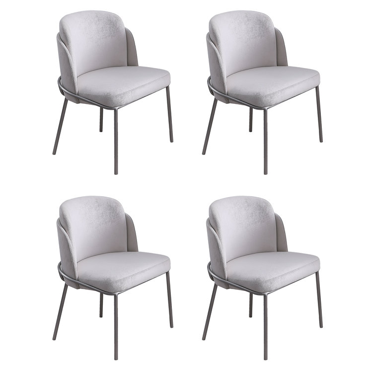 Kamila White Fabric Upholstered Side Chair with Brushed Stainless Steel Legs