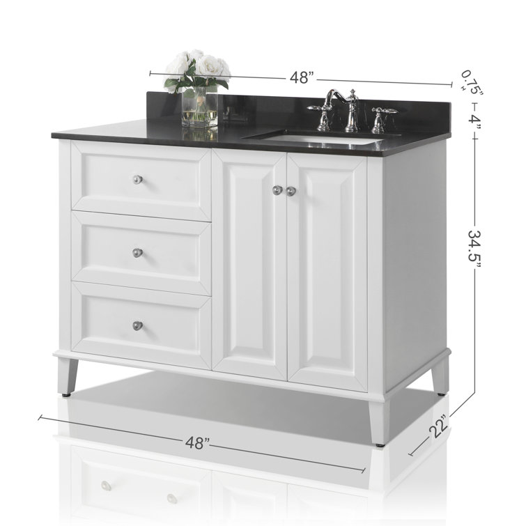 Hannah 48'' White Single Bathroom Vanity with Black Quartz Top