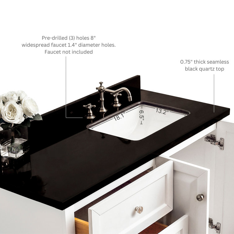 Hannah 48'' White Single Bathroom Vanity with Black Quartz Top