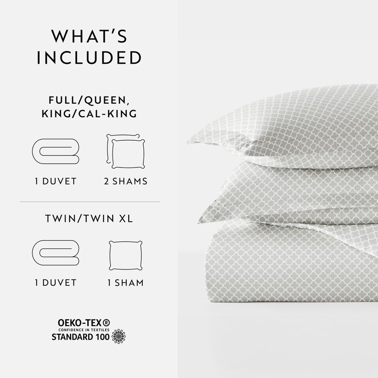 Gray Geometric Pattern Queen Duvet Cover Set with Shams