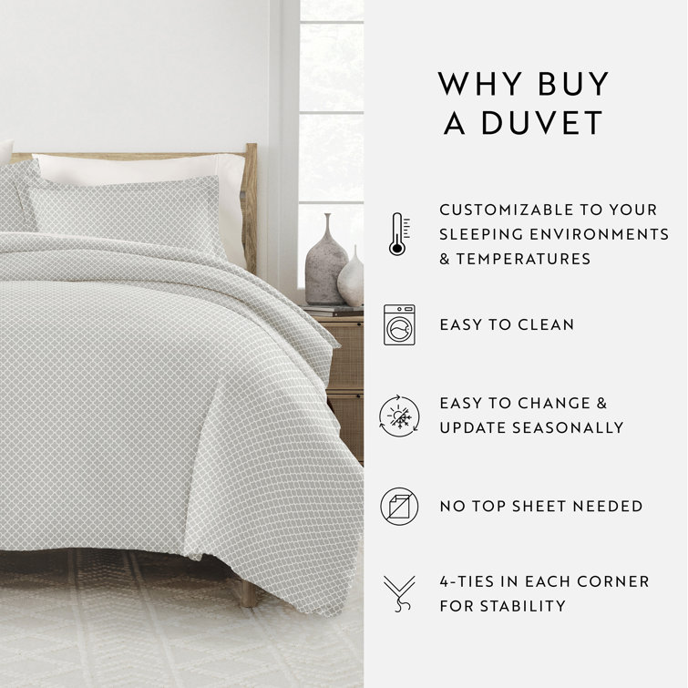 Gray Geometric Pattern Queen Duvet Cover Set with Shams