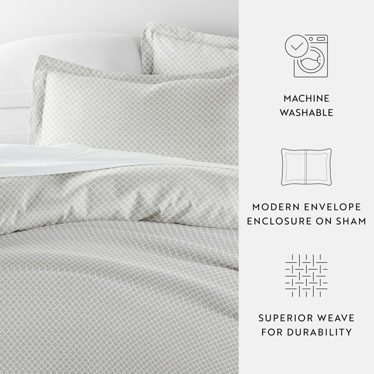 Gray Geometric Pattern Queen Duvet Cover Set with Shams