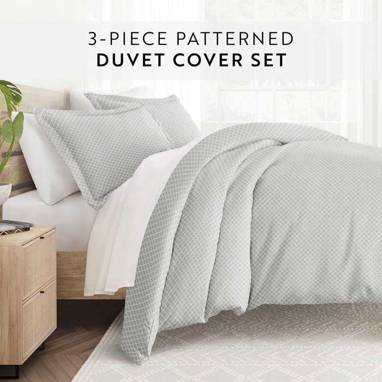 Gray Geometric Pattern Queen Duvet Cover Set with Shams