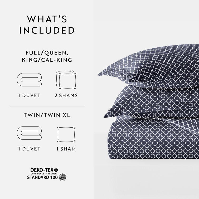 Navy Geometric Pattern Microfiber Queen Duvet Cover Set