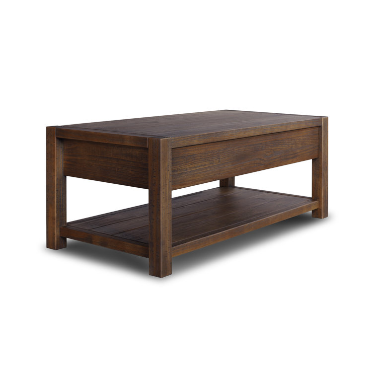 Rustic Walnut Solid Wood Coffee Table with Storage Drawers