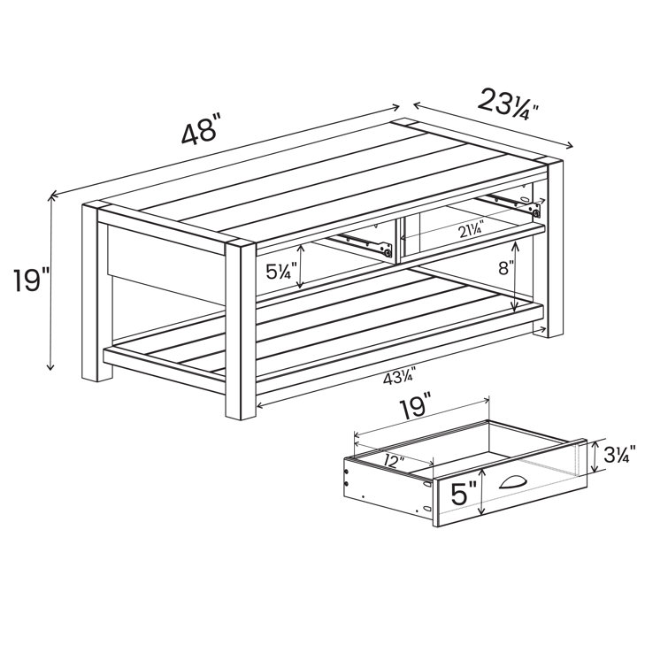 Rustic Walnut Solid Wood Coffee Table with Storage Drawers