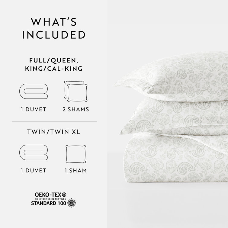 Light Gray Paisley Microfiber Twin/Twin XL Duvet Cover Set