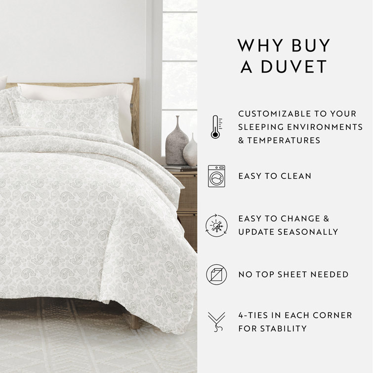 Light Gray Paisley Microfiber Twin/Twin XL Duvet Cover Set