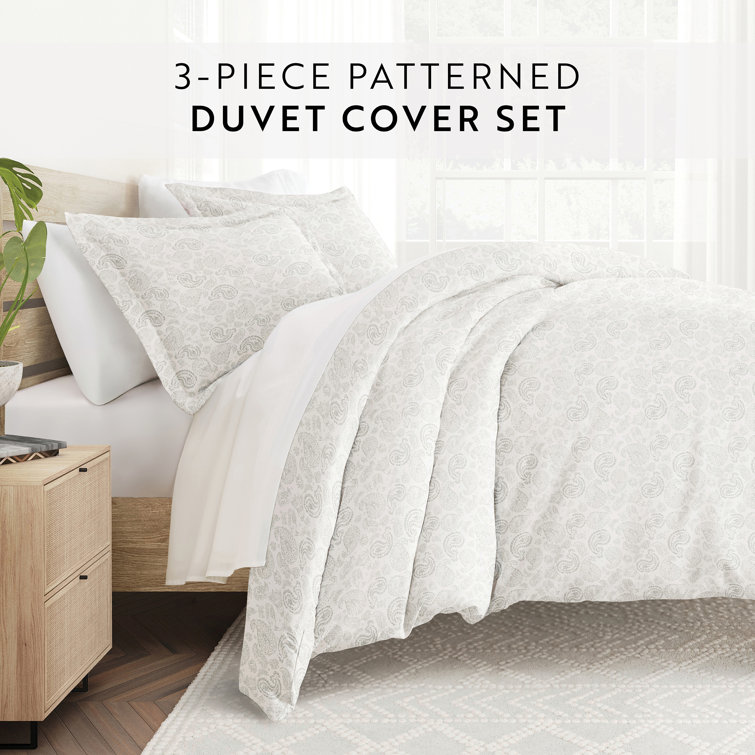 Light Gray Paisley Microfiber Twin/Twin XL Duvet Cover Set