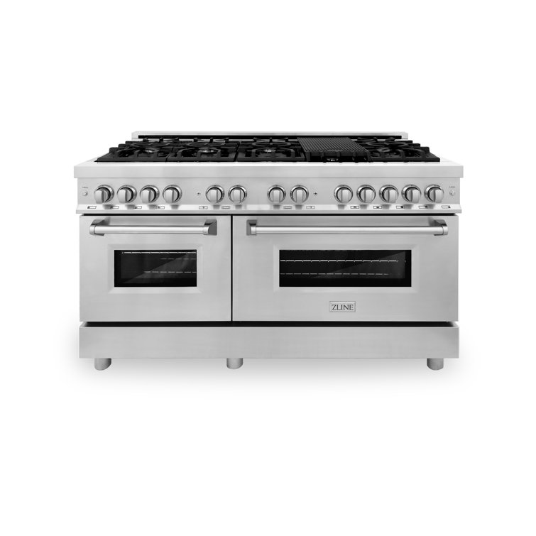 ZLINE 60" Stainless Steel Dual Fuel Range with 9 Burners and Griddle