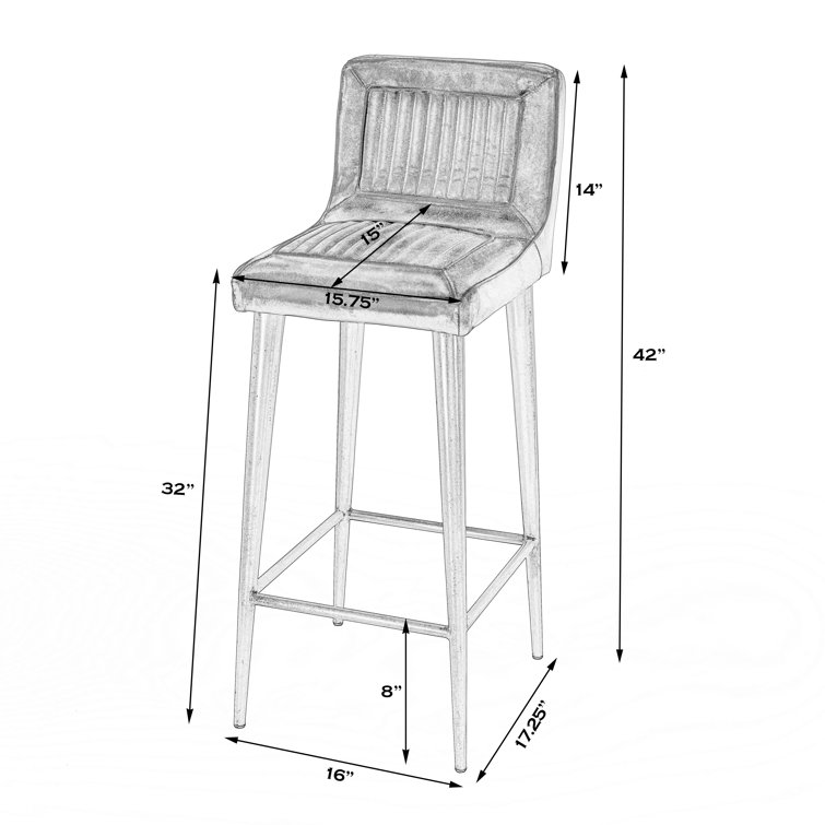 Vintage-Inspired Supple Black Leather Bar Stool with Iron Frame