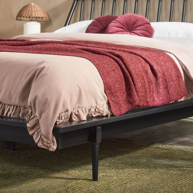 Elegant Queen Pine Spindle Bed with Headboard and Storage Drawer